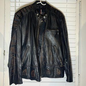 Leather Andrew Marc Acid Wash Moto Jacket Coat